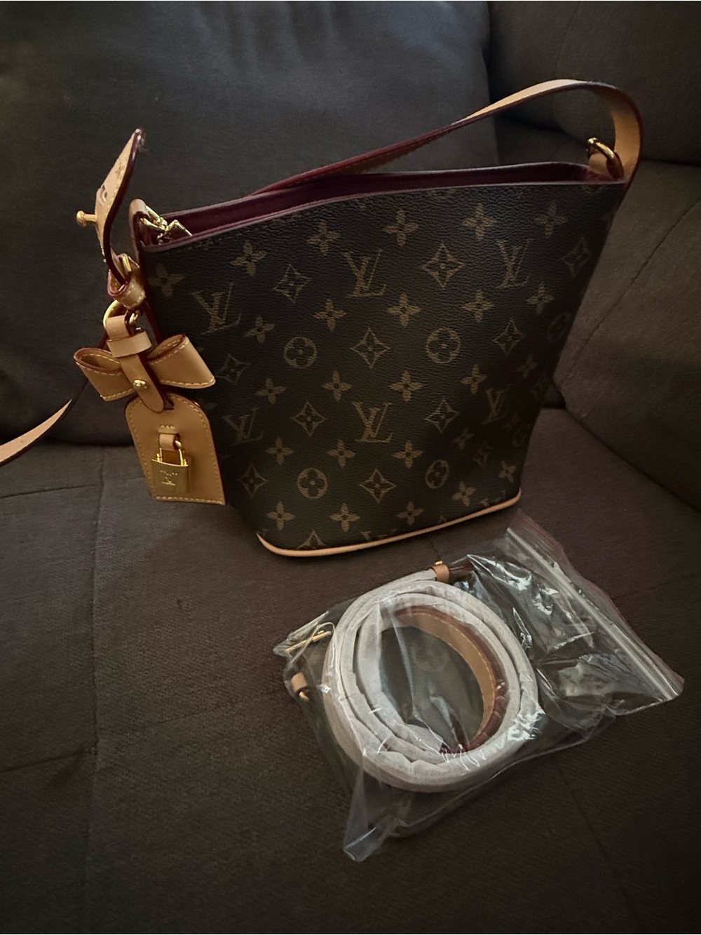 Monogram Bucket Shoulder Bag in Brown and Tan